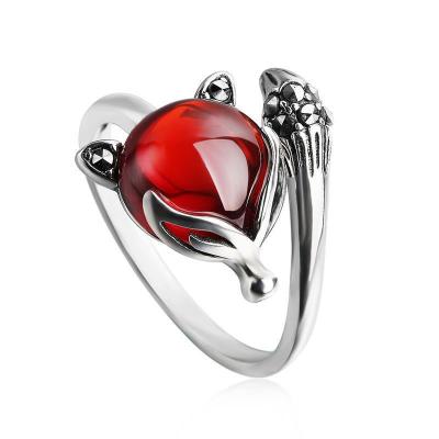 China Wholesale Romantic Pigeon Female Korean Blood Red Personality Ring Retro Garnet Fox Elegant Opening Ring for sale