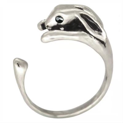 China 2021 Cute Bunny Ring Antique Silver Animal Shaped Cute Rabbit Rings for sale