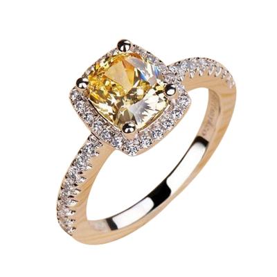 China Yellow carat color gold plated high pillow shaped square diamond wedding ring women romantic simulation diamond ring for sale