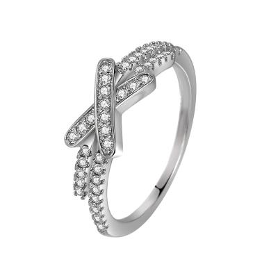 China New romantic popular jewelry X jewelry silver design personalized zircon ring simulation female diamond ring for sale