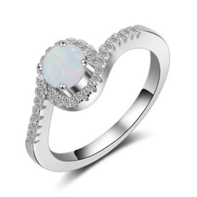 China Romantic Silver Colored S925 Diamond Arm Design Opal Stone Diamond Ring Women's Twist Ring for sale