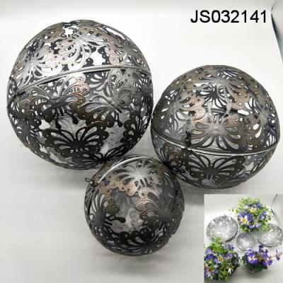 China Eco-friendly Three Butterfly Flowerpot Ball Flowerpot Garden Indoor Outdoor Round Cavity Iron Round Flowerpot Set for sale