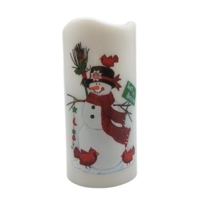 China Birthdays Christmas Snowman Decoration Pillar Candle LED Tea Light Projection Candle for sale