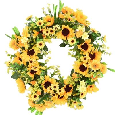 China Plastic Romantic Sunflower Preserved Flower Garland Flower Home Wedding Decor For Wall Hanging Front Entrance Sign for sale