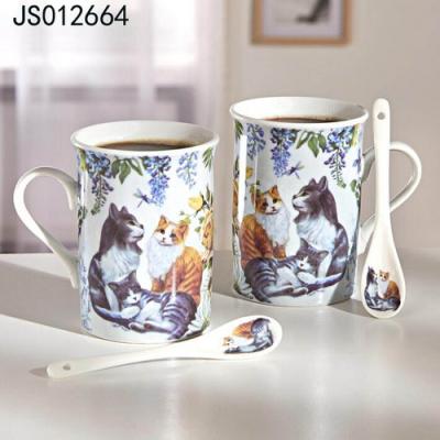 China Cat Ceramic Mugs With Lid Morning Spoon Cute Cartoon Mug Coffee Milk Single Cup Tea Eco-friendly for sale