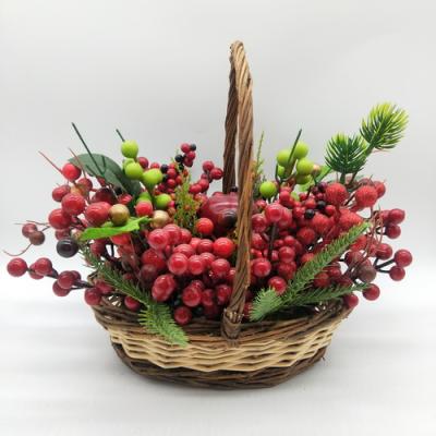 China Wholesale Home Eco-Friendly Ornamental Red Berries Natural Rattan Wicker Basket With Flower Handle Basket Storage Box for sale