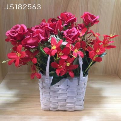 China Eco-friendly Modern Home Living Room Decor Plant Plantpot Plastic Mixed Soap Flower In White Basket for sale