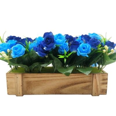 China Eco-friendly Home Ornament Rectangular Wooden Flower Pot With Planter Flowers For Artificial Decoration Wedding for sale