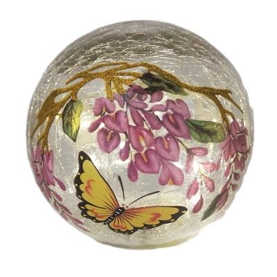 China Handmade Europe Butterfly and Flower Ball Ornament Double Sided Printing Glass Ball LED Light Up Ball for sale