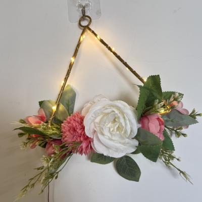 China Eco-friendly Wedding Hanging Flower Garland Decoration Iron Ring LED Wall Decor Artificial Rose Wall Hanging for sale