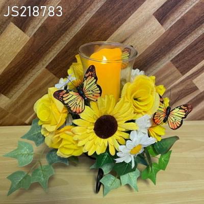 China Home Decoration Candle Birthdays Flower Candle Glass Jar With Artificial Flower Wedding Decor Candle for sale