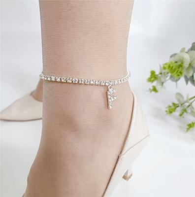 China FASHIONABLE Full Diamond Tennis Sparkling Anklet Set Stainless Steel Letter Charm Anklets 26 Initials Letter Pendants Anklet Silver Silver for sale