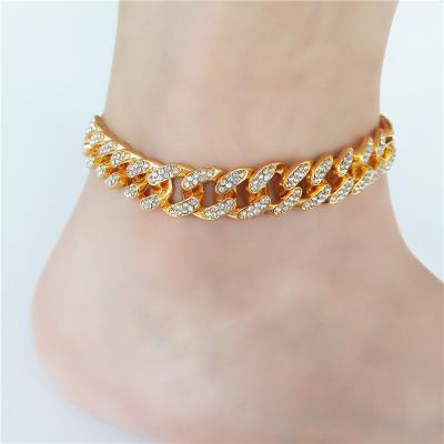 China TRENDY Hip Hop Stainless Steel Anklet Set Cuban Tennis Crystal Anklet Cuban Link Anklet Rhinestone for sale