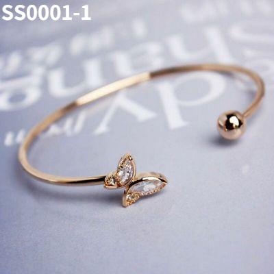 China Fashion Open Crystal Butterfly Bracelet High Quality Elegant Women's Gold Bangle Bracelet for sale