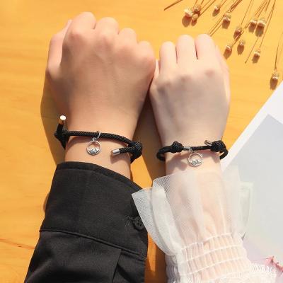 China Simple Punk Milan Rope Alloy Magnet Pair Bracelet Adjustable Rope Matching Braslet Couples Bracelet for sale