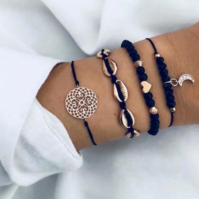 China New High Quality Women Shell Moon Bracelet Set For Ladies Trace Heart Charm Bead Rope Chains Bracelet Boho Jewelry Gift Crystal Bracelets for sale