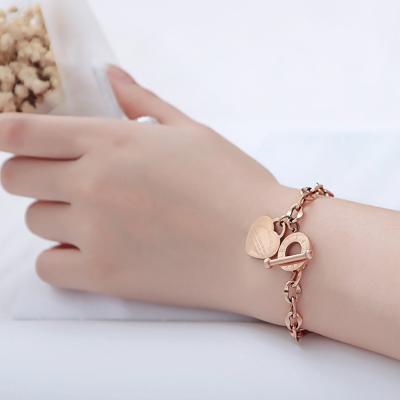 China High Quality 18k Gold Love Heart Lucky Charms Jewelery Stainless Steel Link Chain Women Empty Bracelet For Girls Or Men 3 Buyers for sale