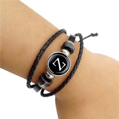 China High Quality 26 Letter Bracelet Personality Team Name Rope Bracelet Black Button Bracelet Men Women Leather Shape Birthday Gifts for sale