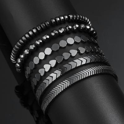 China High Quality Geometric Creative Love Flat Round Beads Gallstone Black Handwoven Bracelet Adjustable Bracelet for sale