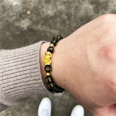 China Natual Tiger Eye Stone Bead Bracelet Feng Shui Buddha Bracelet Golden Pixiu High Quality Men Women Bracelet for sale