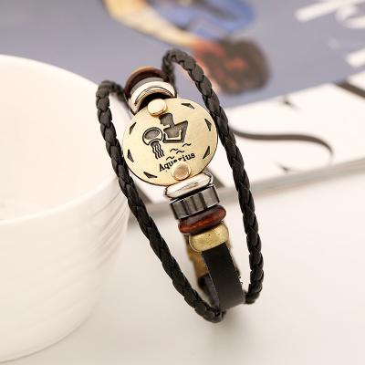 China Punk 12 Zodiacs Bracelet Men's Zodiacs Bracelet Birthday Gift Men's Leather Student Accessories High Quality Retro for sale