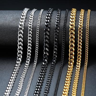 China Gold Black Vintage Women Men Stainless Steel Necklace Cuban Tone Solid Metal Curb Cuban Link Chain Chokers Basic Punk Necklace for sale