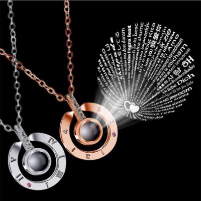 China 2021 Men's Jewelry Necklace Graduation Pendant 100 Languages ​​I Love You CLASSIC Projection Women Rose Gold Round Charm Choker for sale