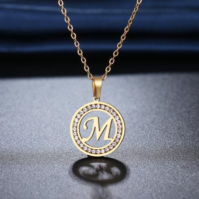 China 2021 Popular Cute 26 Stainless Steel Letters A-Z Medallion Necklace Crystal Rhinestone Necklaces For Wedding Valentine's Day Gifts for sale