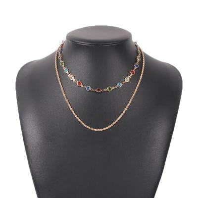 China Luxury High Quality FASHIONABLE Colorful Gemstone Necklace For Women Charming Gold Color Alloy Metal Party Jewelry for sale