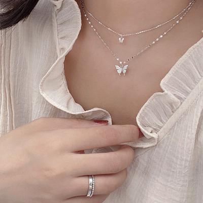 China High Quality Silver Color Flash Crystal Butterfly Double Necklace For Women Simple Design Crystal Elegant Wedding Jewelry Gifts for sale