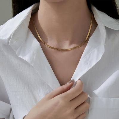 China TRENDY 14K Gold Filled Stainless Steel Flat Fishbone Chain Necklace Fashion Snake Chain Necklace For Women for sale