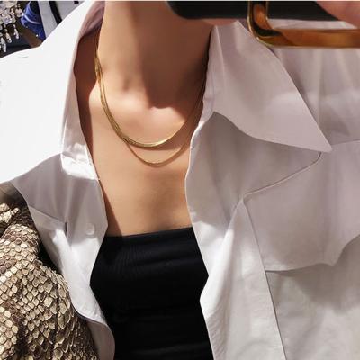 China FASHIONABLE Punk Snake Chain Link Chain Flat Choker Necklace Simple Layered Gold Color Necklace Multi Layered Necklaces For Women Jewelry for sale