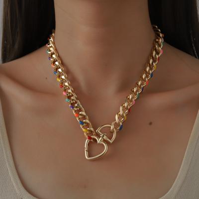 China High Quality Fashion Chunky Chain Necklace Cuban Link Heart Lock Dripping Oil Punk Chain Choker Chains Jewelry Necklaces for sale