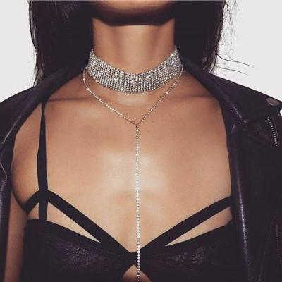 China 2021 NEW FASHION Selling Chunky Jewelry Crystal Gem Luxury Chokers Collar Chocker Y Necklace Women's Chunky Jewelry for sale