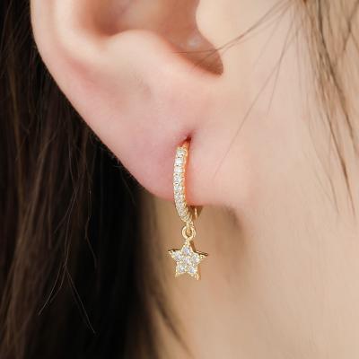 China Hot Selling TRENDY 925 Sterling Silver Shiny Zircon Star Ear Jewelry For Women Circle Earrings for sale