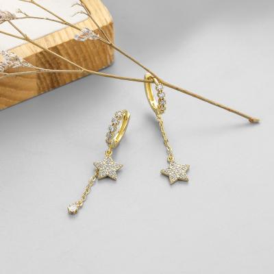 China 925 Sterling Silver Prevent Allergy Star Water Drop Circle Hoop Earrings FASHIONABLE Asymmetric Zircon Women Earrings for sale