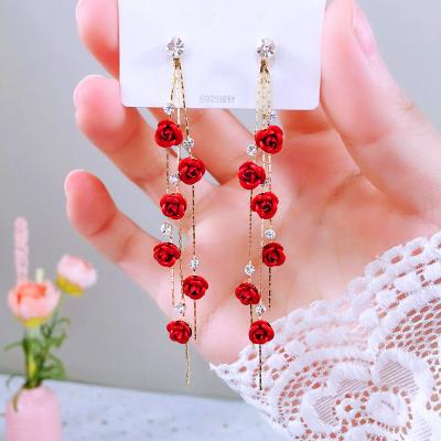 China FASHIONABLE red and purple fringed diamond stud earrings for women drop earrings with Zircon jewelry earrings for sale