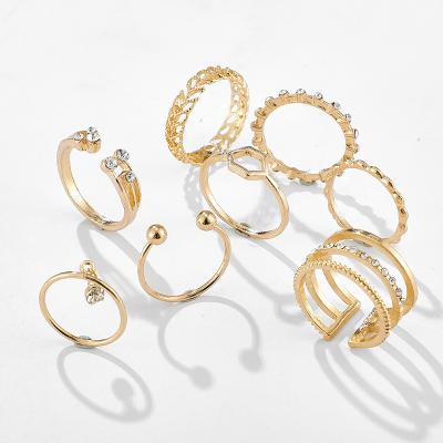 China 8pcs/sets Environmentally Friendly Hollow Out Rings For Women Men Charm Clear Crystal Stone Gold Chain Rings Bohemian Rings for sale