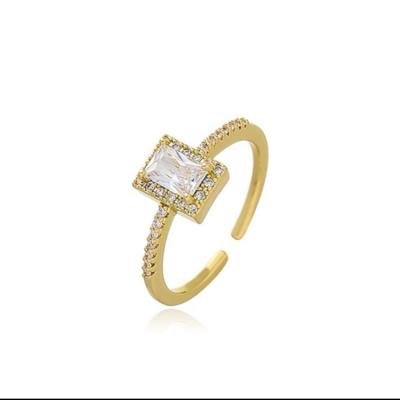 China High Quality Korean Sensitive Square Cubic Zircon Rings For Women Girls Micro Paved Ring Fashion Jewelry Gifts Adjustable Open for sale