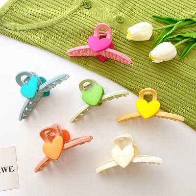 China Ins Love Heart 11.5cm Hair Claw Candy Color Soft Acrylic Hair Clip For Women Shark Hair Clip for sale