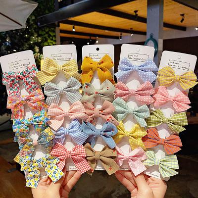 China New Girls 5PCS/Set Cute Soft Plaid Print Star Hairpins For Kids Children Headband Soft Hair Clips Barrettes Shapes Bow Accessories for sale