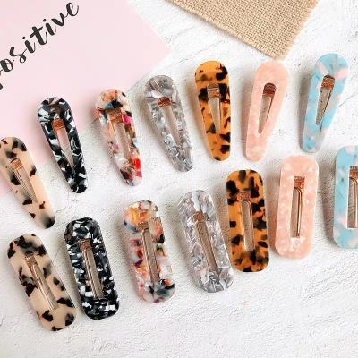 China Fashion Vintage Hollow Acrylic Leopard Marble Textured Geometric Water Drop Platypus Hairpins for sale