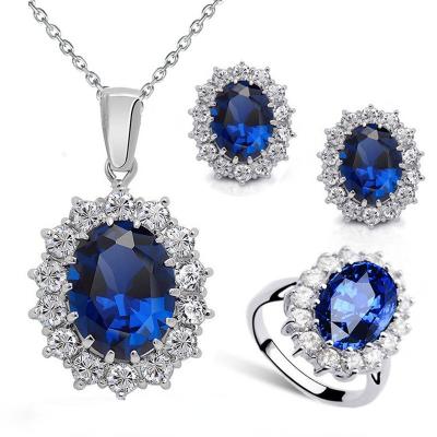 China 2021 New Arrival Women Jewerly Jewelry Set Multi Cubic Zircon Sterling Silver Plated Crystal Blue Colors 925 Necklace Pendant Jewelry Set for sale