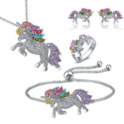 China Popular Wholesale Hot Women's Popular Unicorn Party Wedding Gifts Jewelry Set Necklace Stud Bracelet Ring for sale