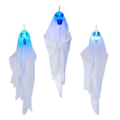 China Scary Halloween Ghost Decorations 3pcs Halloween Ghost Flying Hanging Light Up White Flying Ghosts 27.5inch Tree Window Wall Ornament Scary for sale