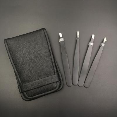 China Eco - Friendly High Quality Stainless Steel Eyebrow Tweezers Set With PU Bag for sale