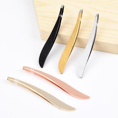 China High Quality Eco - Friendly Painted Black Oblique Stainless Steel Tip Eyebrow Tweezers for sale