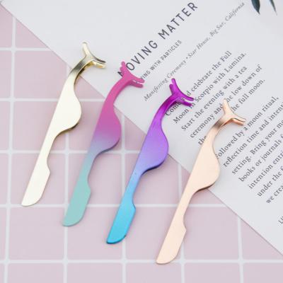 China Colorful False Eyelash Wholesale Private Label Makeup Stainless Steel False Eyelash Applicator Tweezers for sale