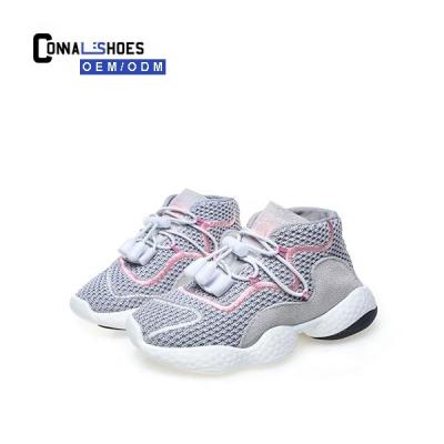 China Hot Selling High Quality Soft Breathable Name Brand Sneakers Connal Flyknit Pattern For Girls Kids Sneakers Shoes for sale