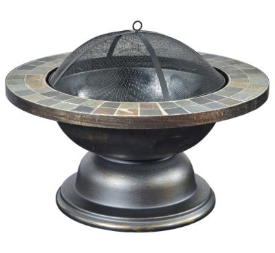 China Height Adjustable Around Stable Wooden Charcoal Firebowl Outdoor Fire Pit With Mosaic Table for sale